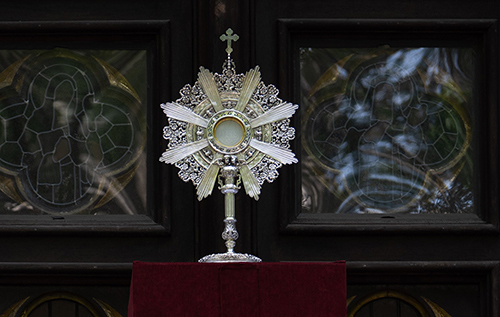 A monstrance containing the Eucharist. 