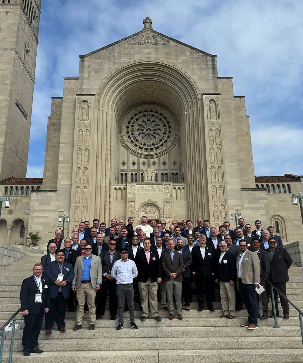 Participants in the McGivney Leader Fellowship gather on the steps of the Basilica of the National Shrine of the Immaculate Conception during a two-day workshop in Washington, D.C., Sept. 21-22.